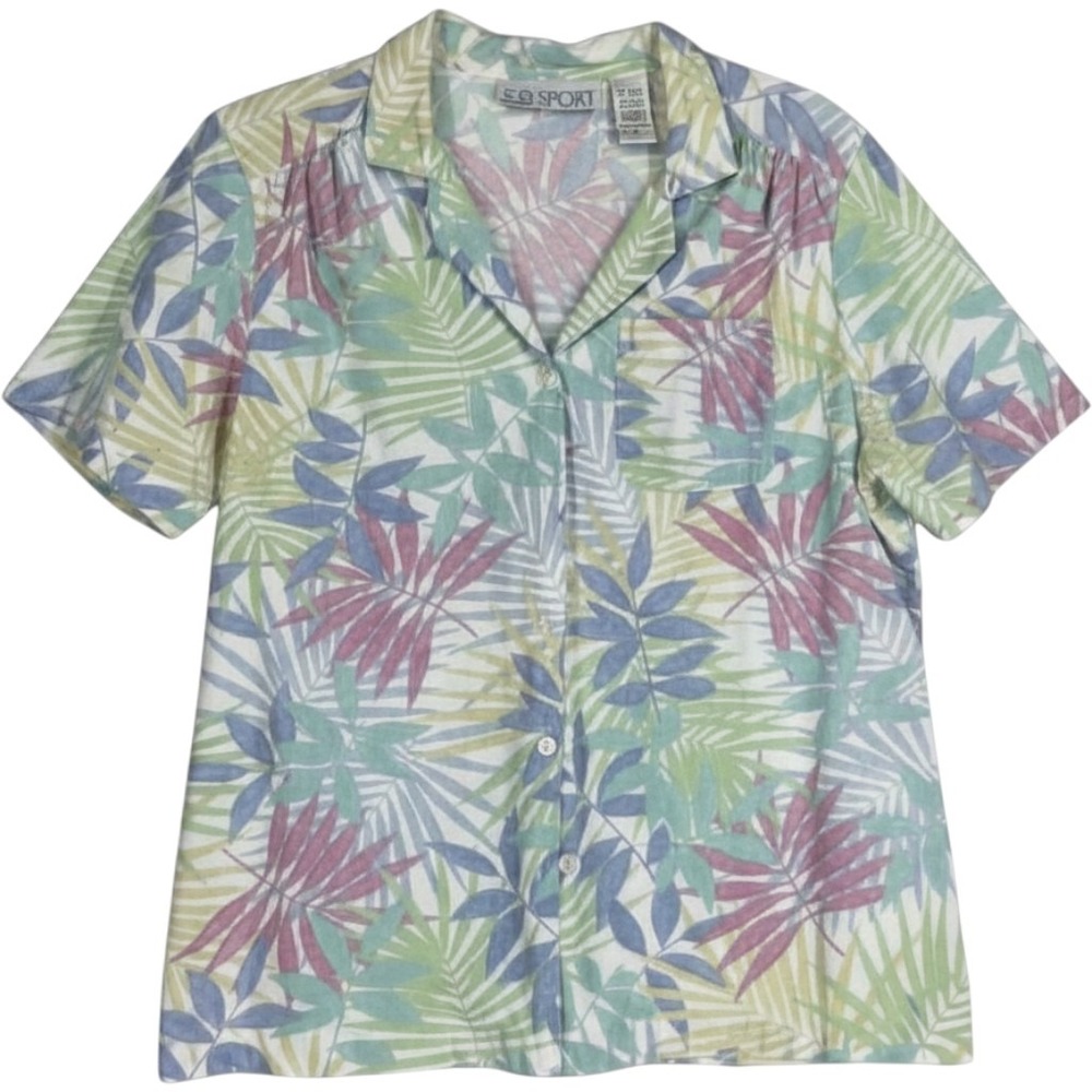 CD Sport‎ Womens Medium Pastel Tropical Palm Leaf Button Up Camp Shirt